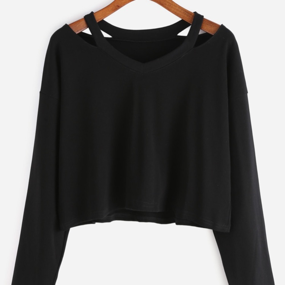 Black Cut Out Neck T-shirt
